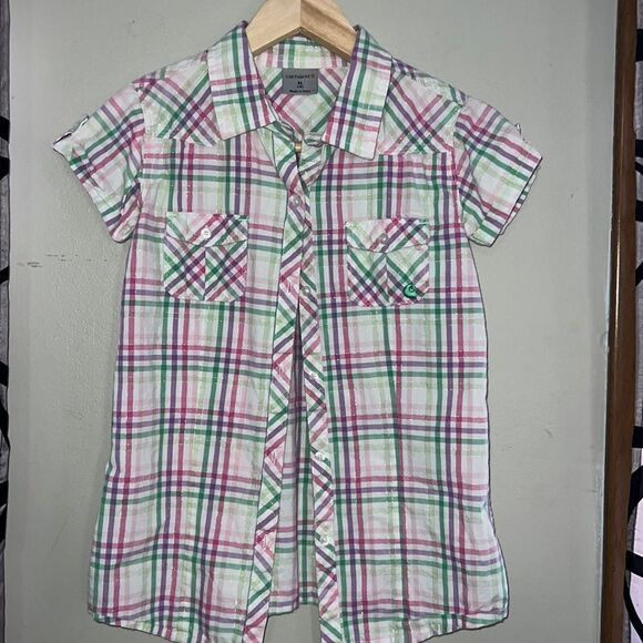 Carhartt size 14, short sleeve plaid shirt with silver threading throughout - Picture 1 of 8